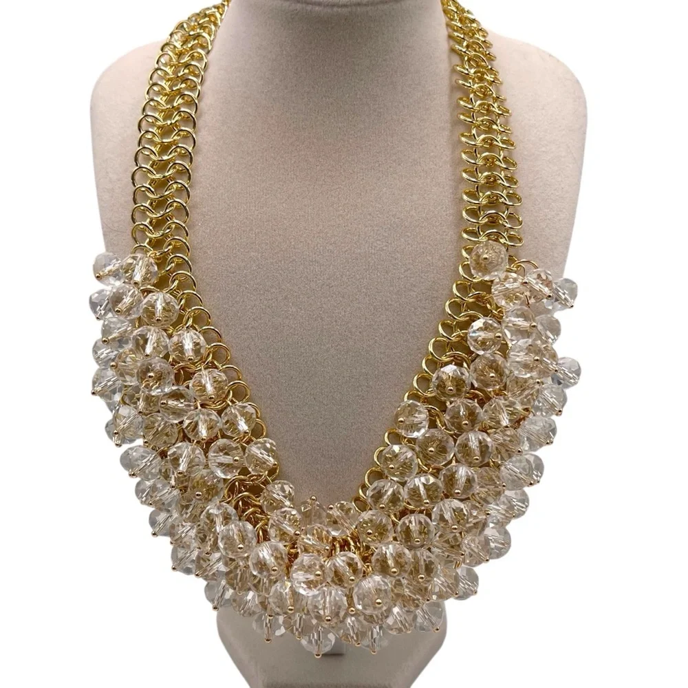 ONE LEFT! ❤️ Clear Crystal Bauble Bib Statement Necklace - Picture 5 of 5